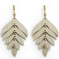 Wooden Leaf Dangle Earrings - Grey