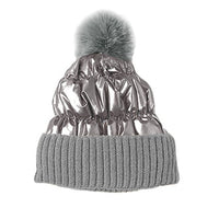 Metallic Beanie With Faux Fur - Silver