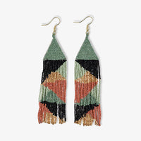 Ink + Alloy - Brittany Mixed Triangles Beaded Fringe Earrings - Greens + Rust