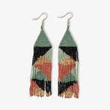 Ink + Alloy - Brittany Mixed Triangles Beaded Fringe Earrings - Greens + Rust