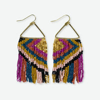 Ink + Alloy - Paige Ascending Diamond Beaded Fringe Earrings - Muted Jewel Tone