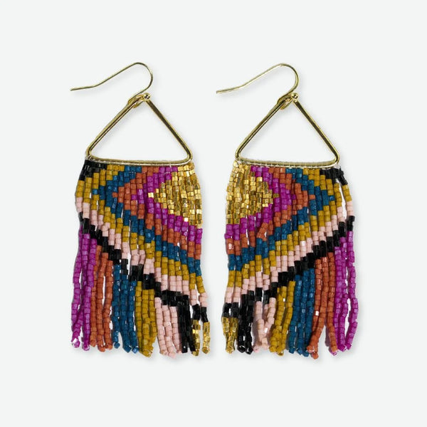 Ink + Alloy - Paige Ascending Diamond Beaded Fringe Earrings - Muted Jewel Tone