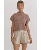 Entro - Mock Neck Cropped Sweater Top - Mocha