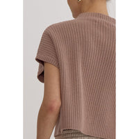 Entro - Mock Neck Cropped Sweater Top - Mocha