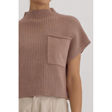 Entro - Mock Neck Cropped Sweater Top - Mocha