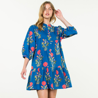 THML - Mid Sleeve Flower Maxi Dress - Blue