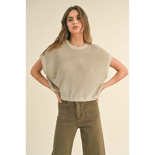 Miou Muse - Dolman Sleeve Knitted Top - Stone Solid