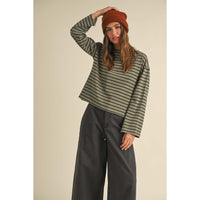 Miou Muse - Striped Long Sleeve Top - Olive/Navy