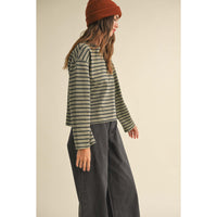 Miou Muse - Striped Long Sleeve Top - Olive/Navy