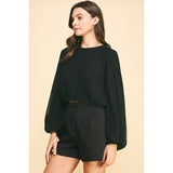 Pinch - Pleated Woven Top - Black