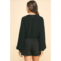 Pinch - Pleated Woven Top - Black