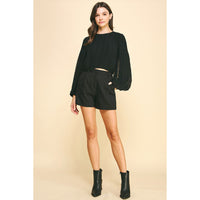 Pinch - Pleated Woven Top - Black