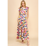 Pinch - Print Satin Tiered Maxi Dress - White Multi