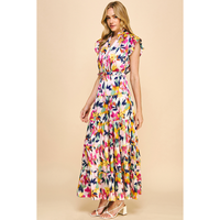 Pinch - Print Satin Tiered Maxi Dress - White Multi