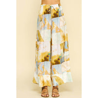 Pinch - Print Woven Wide Leg Pants - Camel Multi