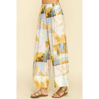 Pinch - Print Woven Wide Leg Pants - Camel Multi