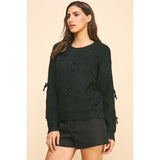 Pinch - Ribbon Embellishment Sweater Top - Black