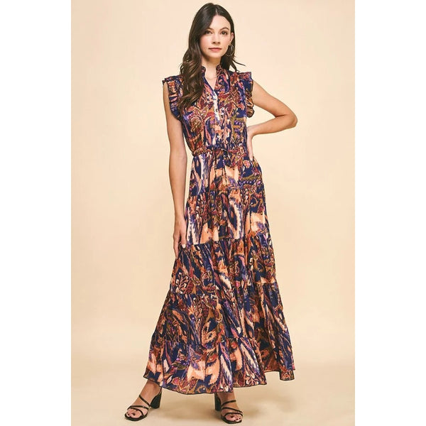 Pinch - Satin Print Maxi Dress - Navy