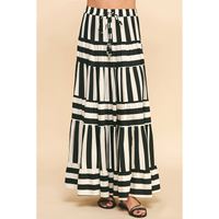 Pinch - Stripe Tiered Maxi Skirt - Black