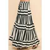 Pinch - Stripe Tiered Maxi Skirt - Black