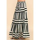 Pinch - Stripe Tiered Maxi Skirt - Black