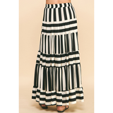 Pinch - Stripe Tiered Maxi Skirt - Black