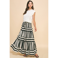 Pinch - Stripe Tiered Maxi Skirt - Black