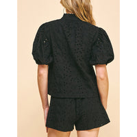 Pinch - Eyelet Embroidered Top - Black