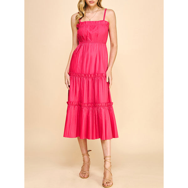 Pinch - Sleevless Pleated Midi Dress - Hot Pink