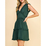 Pinch - V-Neck Ruffle Mini Dress - Hunter Green
