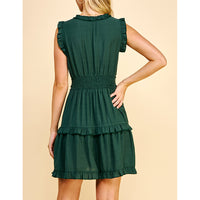 Pinch - V-Neck Ruffle Mini Dress - Hunter Green