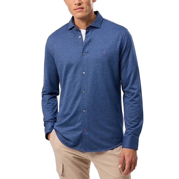 Psycho Bunny - Dalton Melange Knit Long Sleeve Shirt - Indigo