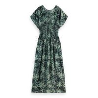 Scotch & Soda -Printed Modal Smock Waist Maxi - Shibori Floral Green