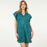 THML - Short Sleeve Suede Midi Dress - Teal