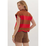 Entro - Stripe Mock Neck with Scallop Hem - Camel