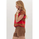 Entro - Stripe Mock Neck with Scallop Hem - Camel