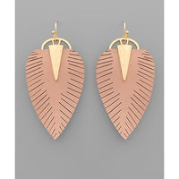 Dusty Pink Leather Leaf Earrings