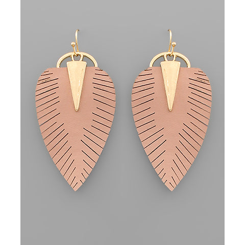 Dusty Pink Leather Leaf Earrings