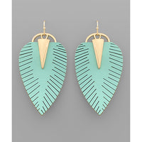 Mint Leather Leaf Earrings