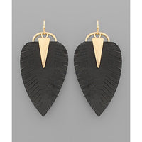 Black Leather Leaf Earrings