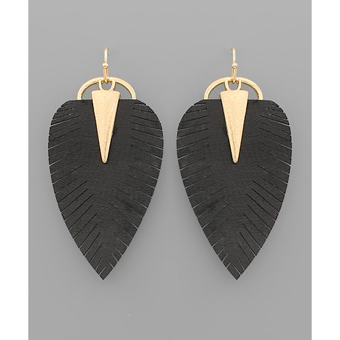 Black Leather Leaf Earrings