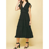 Pinch - Ruffled Tea Length Dress - Black