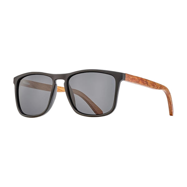 Blue Planet Eco-Eyewear - Cail - Matte Onyx To Onyx / Walnut Wood + Smoke Polarized Lens